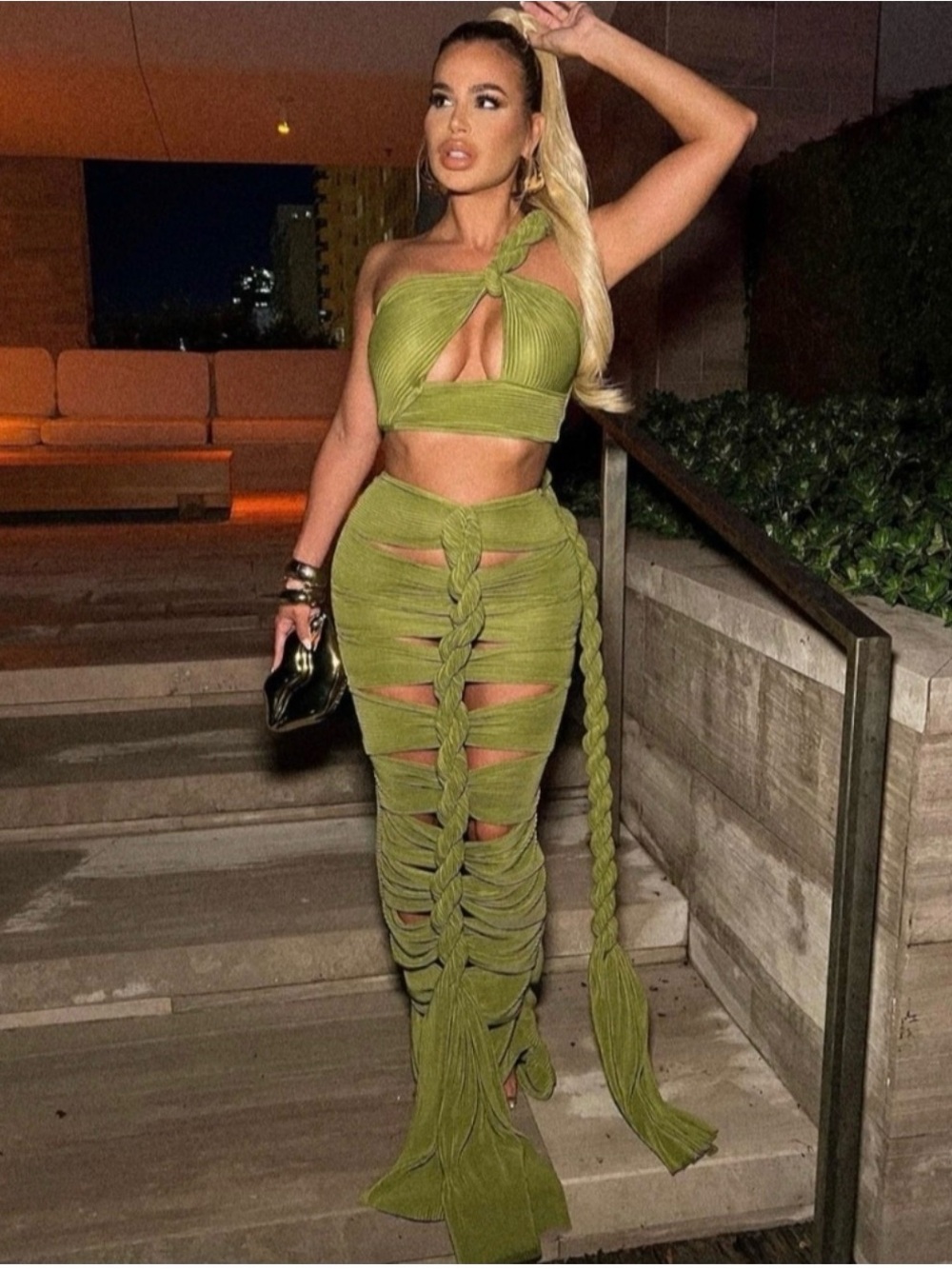 Olive Green Braided Cutout Maxi Skirt - Women